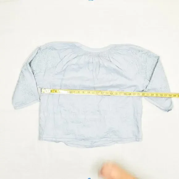 Magaschoni Women's Blouse V Neck 3/4 Sleeve Solid V Neck Linen Blue Size L - Picture 4 of 8